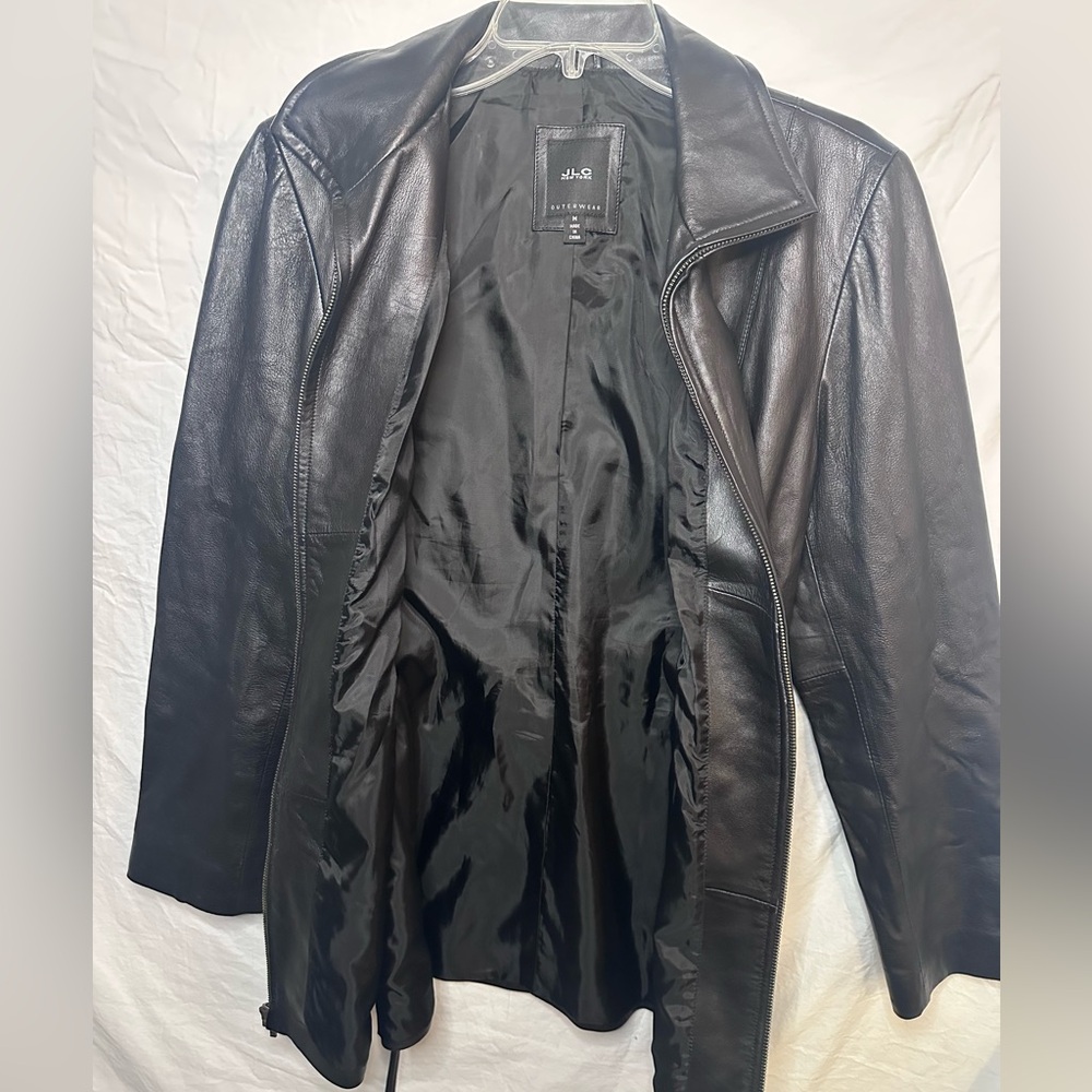 JLC New York Genuine Leather Belted Jacket Coat Black Size Medium - Picture 5 of 10